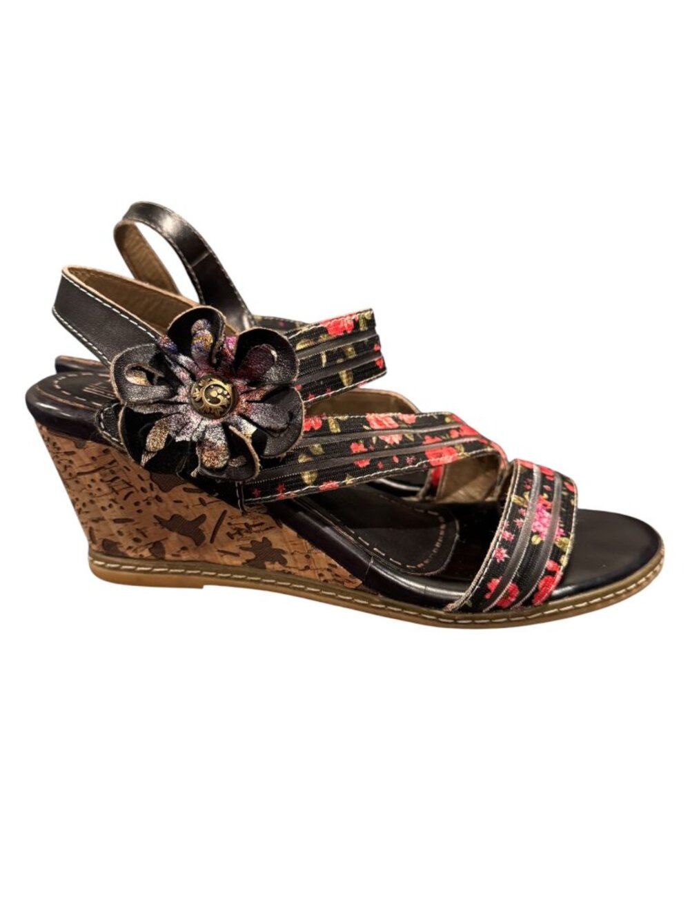 L’Artiste Spring Step LANDY-RDM Leather Floral Wedge Sandals EU 39 Women’s 8/8.5